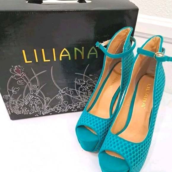 Liliana Teal Peep Toe Heels Women's Size 8 - Picture 1 of 8